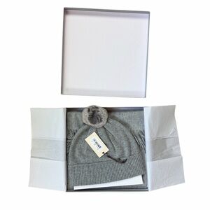 Amicale 100% Cashmere Fur Beanie and Scarf Gift Set - NIB!